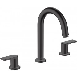 Wash basin tap Deck-mounted dual-level L size material: Brass With pop-up waste set, color: Black surface: Matt Deck-mounted