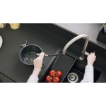 Μπαταρία κουζίνας επικαθήμενη από ορείχαλκο με ντους 210, 2 ροών, Stainless Steel Finish, χρώμα: Χρωμέ επιφάνεια: Βουρτσισμένη Επικαθήμενες