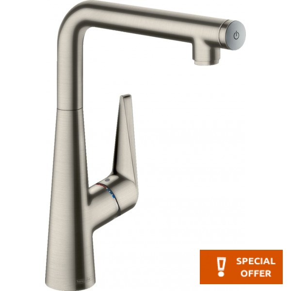 Μπαταρία κουζίνας επικαθήμενη από ορείχαλκο 300, L-spout, start/stop, 1 ροής, Stainless Steel Finish, χρώμα: Χρωμέ επιφάνεια: Βουρτσισμένη Επικαθήμενες