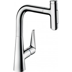 Kitchen tap Deck-mounted material: Brass with shower, color: Chrome surface: Glossy
