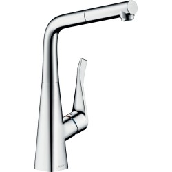 Kitchen tap Deck-mounted material: Brass with shower, color: Chrome surface: Glossy