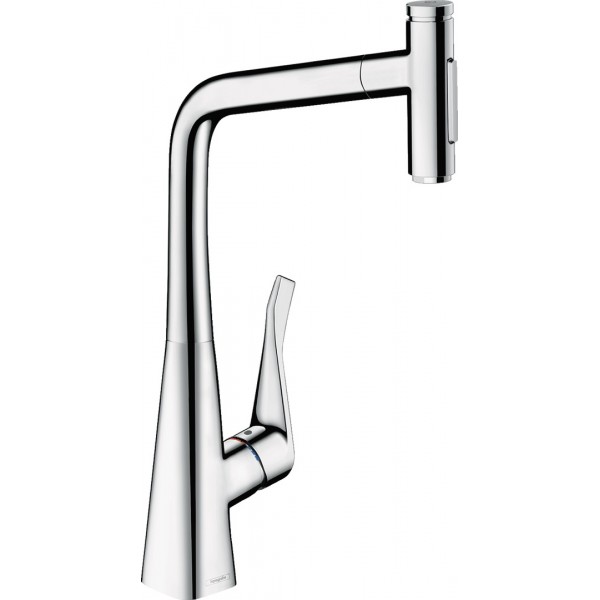 Kitchen tap Deck-mounted material: Brass with shower, color: Chrome surface: Glossy Deck-mounted