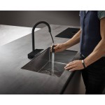 Μπαταρία κουζίνας επικαθήμενη από ορείχαλκο με ντους 170 sBox pull-out 3 ροών με καταρράκτη SatinFlow, χρώμα: Μαύρο επιφάνεια: Ματ Επικαθήμενες