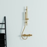Βέργα ντους 60cm από ορείχαλκο stick, brushed gold με τηλέφωνο & σπιράλ, χρώμα: Χρυσό επιφάνεια: Βουρτσισμένη Βέργες ντους