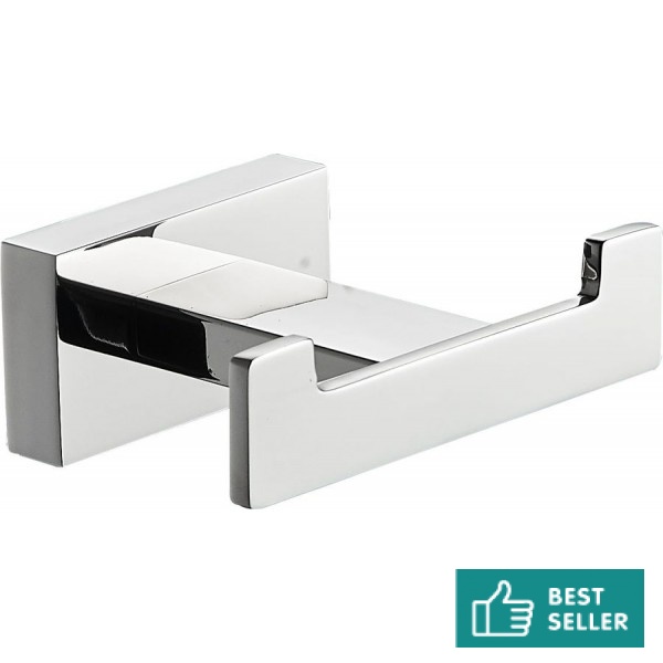 Hook double Flat wall mounted material: Brass, color: Chrome surface: Glossy Hooks