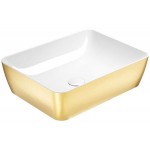 Νιπτήρας ελευθέρας τοποθέτησης 50x38x14 από πορσελάνη με μία οπή χωρίς υπερχείλιση, χρώμα: Λευκό/Χρυσό επιφάνεια: Ματ Νιπτήρας ελευθέρας τοποθέτησης 50x38x14 από πορσελάνη με μία οπή χωρίς υπερχείλιση, χρώμα: Λευκό/Χρυσό επιφάνεια: Ματ