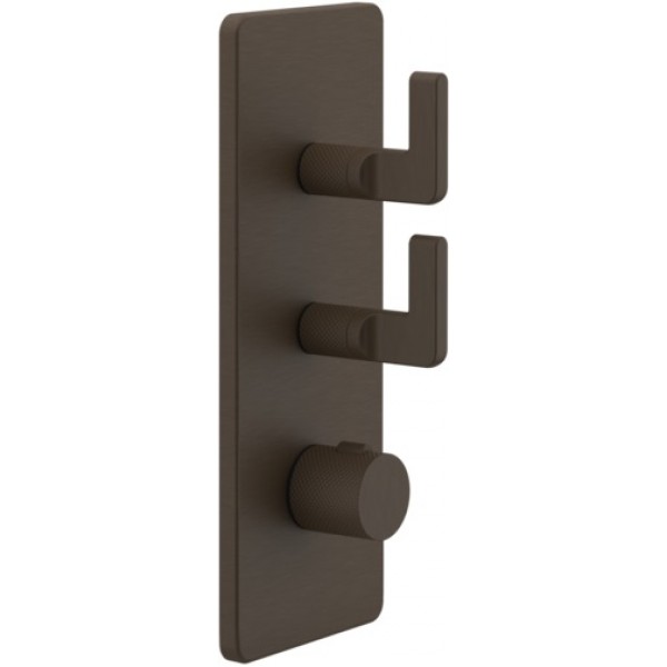 Μπαταρία ντουζιέρας εντοιχιζόμενη εξωτερικό μέρος 2 εξόδων από ορείχαλκο θερμοστατική με ξεχωριστές εξόδους με πλακέτα οριζόντια ή κάθετη τοποθέτηση, Dark Bronze, χρώμα: Μπρονζέ επιφάνεια: Βουρτσισμένη Εντοιχιζόμενες εξωτερικό μέρος