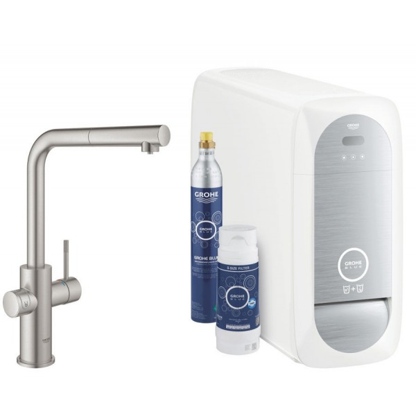 Kitchen tap Deck-mounted material: Brass with shower with water filter starter, supersteel, color: Chrome surface: Brushed Deck-mounted