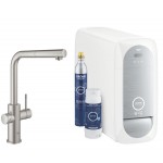 Kitchen tap Deck-mounted material: Brass with shower with water filter starter, supersteel, color: Chrome surface: Brushed Deck-mounted