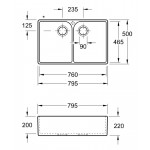 Sink Ceramic 79,5x50 surface: Matt free nested 2 cabinet, color: White Ceramic