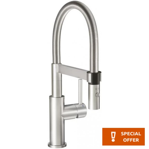 Kitchen tap Deck-mounted material: Inox with shower stainless steel, color: Chrome surface: Brushed Deck-mounted