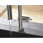 Μπαταρία κουζίνας επικαθήμενη από ορείχαλκο με ντους 210, sBox,  pull-out 2 ροών, brushed black chrome, χρώμα: Γκρι Σκούρο επιφάνεια: Βουρτσισμένη Επικαθήμενες