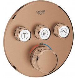Shower tap Wall-mounted external part 3 way material: Brass thermostatic With plate with separate exits without hand shower, hose and holder brushed warm sunset, color: Pink Gold surface: Brushed Wall-mounted - external part