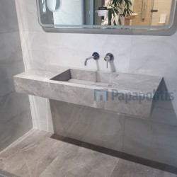 Πάγκος μπάνιου με νιπτήρα 120x50x15 από γρανίτη gres porcell.smaltato επιφάνεια: Γυαλιστερή με 1 νιπτήρα levigato, με κεκλιμένη γούρνα, χρώμα: Γκρι Νιπτηροπάγκοι