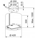 Απορροφητήρας καμινάδα κεντρική 42cm 250 W, χρώμα: Λευκό Καμινάδες κεντρικές