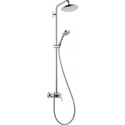 Shower tap with showerpipe and overhead shower Wall-mounted material: Brass mixer, color: Chrome surface: Glossy Wall-mounted exposed with showerpipe and overhead shower