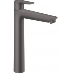 Wash basin tap Deck-mounted for free-standing washbasin material: Brass mixer With pop-up waste set 240, brushed black chrome, color: Dark Grey surface: Brushed Deck-mounted