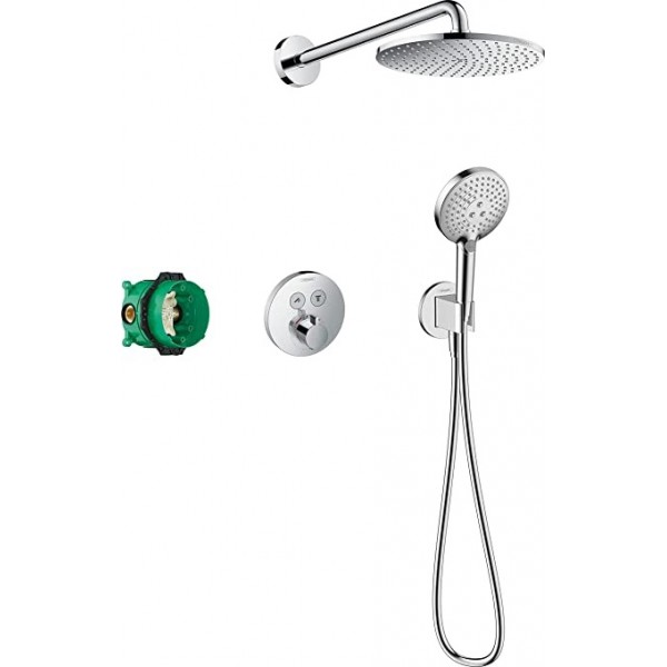Shower tap and overhead shower Wall-mounted concealed - complete set 2 way material: ABS thermostatic, color: Chrome surface: Glossy Wall-mounted with overhead shower Shower tap and overhead shower Wall-mounted concealed - complete set 2 way material: ABS thermostatic, color: Chrome surface: Glossy Wall-mounted with overhead shower