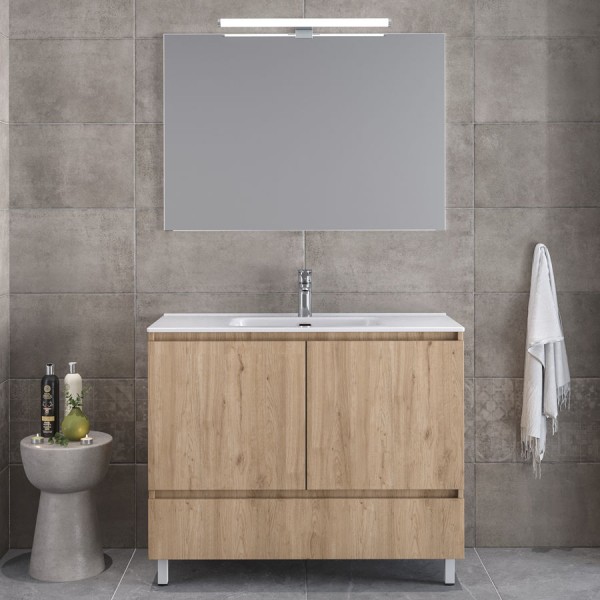 Bathroom furniture set with washbasin 101x46x72 material: Wood composite countertop C, color: Wood Oak Bathroom furniture sets Bathroom furniture set with washbasin 101x46x72 material: Wood composite countertop C, color: Wood Oak Bathroom furniture sets