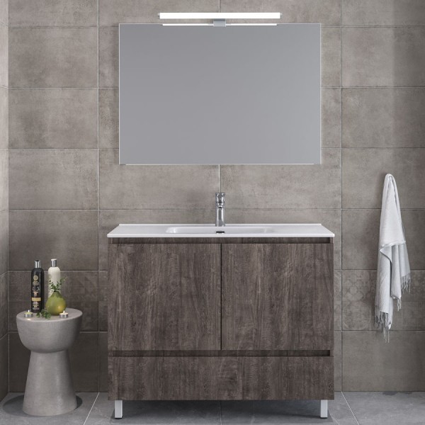 Bathroom furniture set with washbasin 101x46x72 material: Wood composite countertop C, color: Wood Grey Bathroom furniture sets Bathroom furniture set with washbasin 101x46x72 material: Wood composite countertop C, color: Wood Grey Bathroom furniture sets