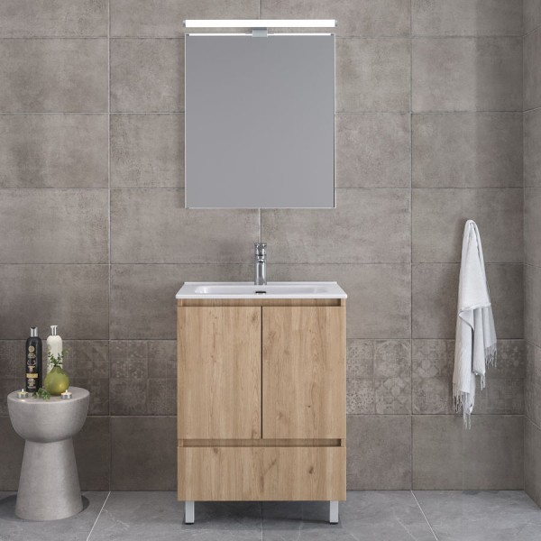 Bathroom furniture set with washbasin 81x46x72 material: Wood composite countertop C, walnut, color: Wood Oak Bathroom furniture sets Bathroom furniture set with washbasin 81x46x72 material: Wood composite countertop C, walnut, color: Wood Oak Bathroom furniture sets
