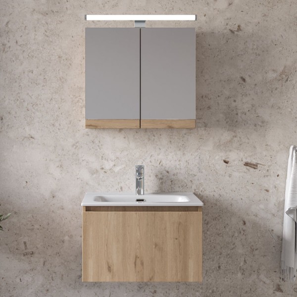 Bathroom furniture set with washbasin 61x46x60 material: Wood composite wall mounted, color: Wood Oak Bathroom furniture sets Bathroom furniture set with washbasin 61x46x60 material: Wood composite wall mounted, color: Wood Oak Bathroom furniture sets