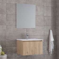 Bathroom furniture set with washbasin 61x46x60 material: Wood composite wall mounted C, walnut, color: Wood Oak Bathroom furniture sets