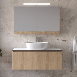 Bathroom furniture set with washbasin 101x46x35 material: Wood composite wall mounted, color: Wood Oak Bathroom furniture sets