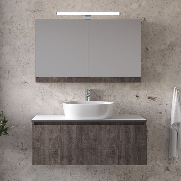 Bathroom furniture set with washbasin 101x46x35 material: Wood composite wall mounted, color: Wood Grey Bathroom furniture sets Bathroom furniture set with washbasin 101x46x35 material: Wood composite wall mounted, color: Wood Grey Bathroom furniture sets