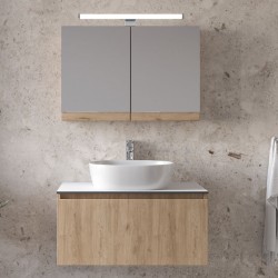 Bathroom furniture set with washbasin 81x46x35 material: Wood composite wall mounted, color: Wood Oak Bathroom furniture sets