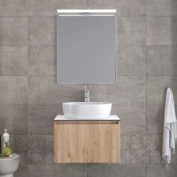 Bathroom furniture set with washbasin 61x46x35 material: Wood composite wall mounted C, walnut, color: Wood Oak Bathroom furniture sets