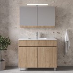 Έπιπλο μπάνιου κομπλέ με νιπτήρα, 101x46x72 από ξύλο συνθετικό επιδαπέδιου τύπου Α, με ντουλάπι, Walnut, χρώμα: Μπεζ Έπιπλα μπάνιου κομπλέ