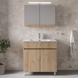 Έπιπλο μπάνιου κομπλέ με νιπτήρα, 81x46x72 από ξύλο συνθετικό επιδαπέδιου τύπου Α με ντουλάπι, walnut, χρώμα: Ξύλο Δρυς Έπιπλα μπάνιου κομπλέ