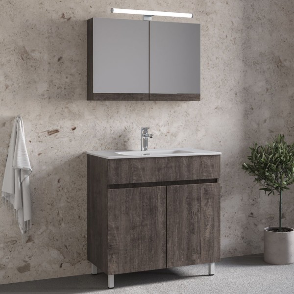 Bathroom furniture set with washbasin 81x46x72 material: Wood composite countertop, color: Wood Grey Bathroom furniture sets Bathroom furniture set with washbasin 81x46x72 material: Wood composite countertop, color: Wood Grey Bathroom furniture sets