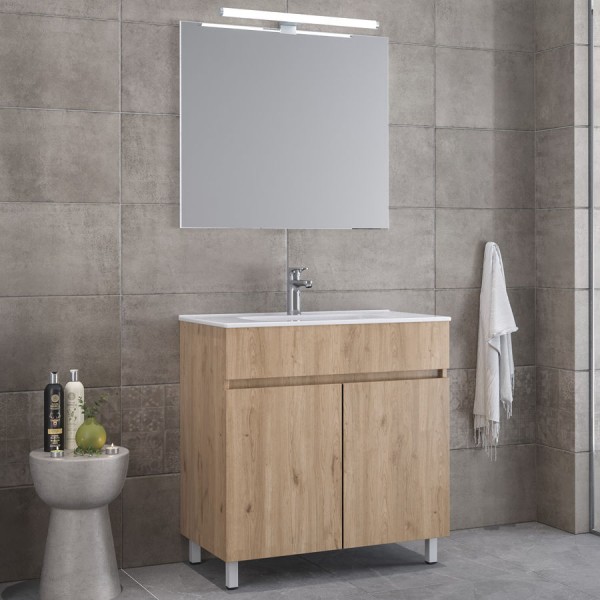 Bathroom furniture set with washbasin 81x46x72 material: Wood composite countertop C, walnut, color: Wood Oak Bathroom furniture set with washbasin 81x46x72 material: Wood composite countertop C, walnut, color: Wood Oak