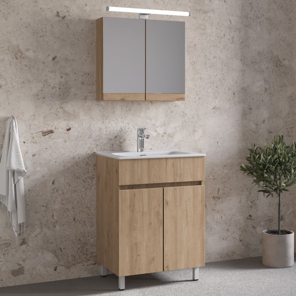 Bathroom furniture set with washbasin 61x46x72 material: Wood composite countertop, color: Wood Oak