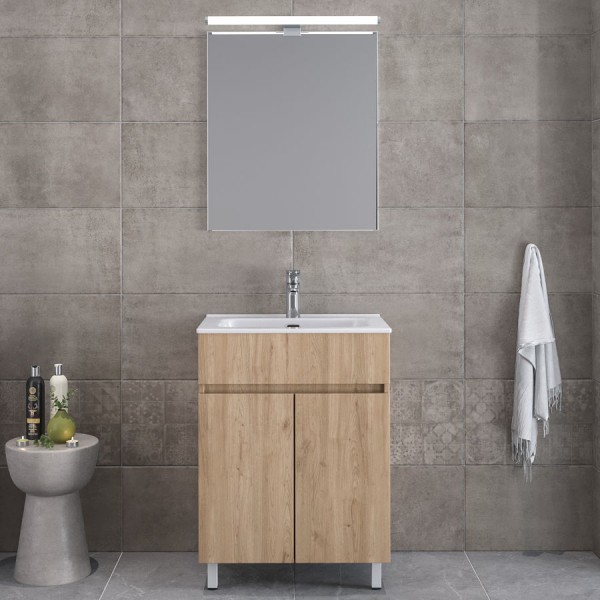 Bathroom furniture set with washbasin 61x46x72 material: Wood composite countertop C, walnut, color: Wood Oak Bathroom furniture set with washbasin 61x46x72 material: Wood composite countertop C, walnut, color: Wood Oak