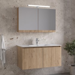 Bathroom furniture set with washbasin 101x46x50 material: Wood composite wall mounted, color: Wood Oak