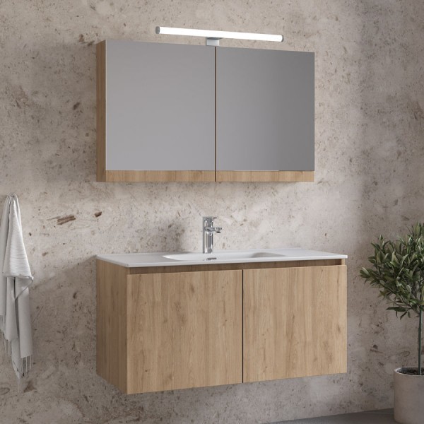 Bathroom furniture set with washbasin 101x46x50 material: Wood composite wall mounted, color: Wood Oak Bathroom furniture set with washbasin 101x46x50 material: Wood composite wall mounted, color: Wood Oak