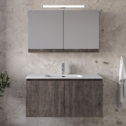 Bathroom furniture set with washbasin 101x46x50 material: Wood composite wall mounted, color: Wood Grey