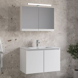 Bathroom furniture set with washbasin 81x46x50 material: Wood composite wall mounted, color: White