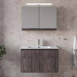 Bathroom furniture set with washbasin 81x46x50 material: Wood composite wall mounted, color: Wood Grey