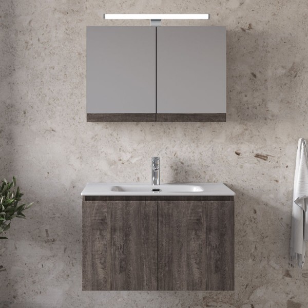 Bathroom furniture set with washbasin 81x46x50 material: Wood composite wall mounted, color: Wood Grey Bathroom furniture set with washbasin 81x46x50 material: Wood composite wall mounted, color: Wood Grey