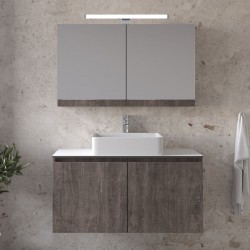 Bathroom furniture set with washbasin 101x46x50 material: Wood composite wall mounted, color: Wood Grey