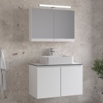 Bathroom furniture set with washbasin 81x46x50 material: Wood composite wall mounted, color: White