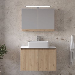 Bathroom furniture set with washbasin 81x46x50 material: Wood composite wall mounted, color: Wood Oak