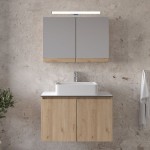 Bathroom furniture set with washbasin 81x46x50 material: Wood composite wall mounted, color: Wood Oak Bathroom furniture sets