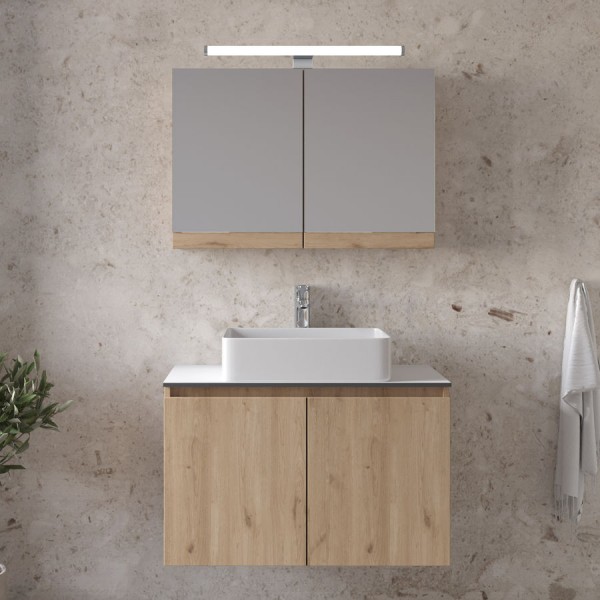 Bathroom furniture set with washbasin 81x46x50 material: Wood composite wall mounted, color: Wood Oak Bathroom furniture sets