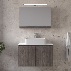 Bathroom furniture set with washbasin 81x46x50 material: Wood composite wall mounted, color: Wood Grey