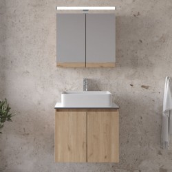 Bathroom furniture set with washbasin 61x46x50 material: Wood composite wall mounted, color: Wood Oak